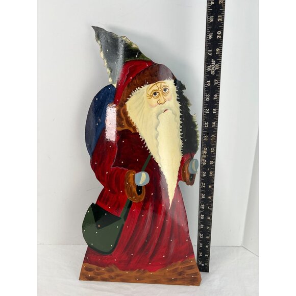 Old World Santa Claus St. Nicholas Hand Painted Tin Metal 21" Tall Rustic Free S - Picture 3 of 5
